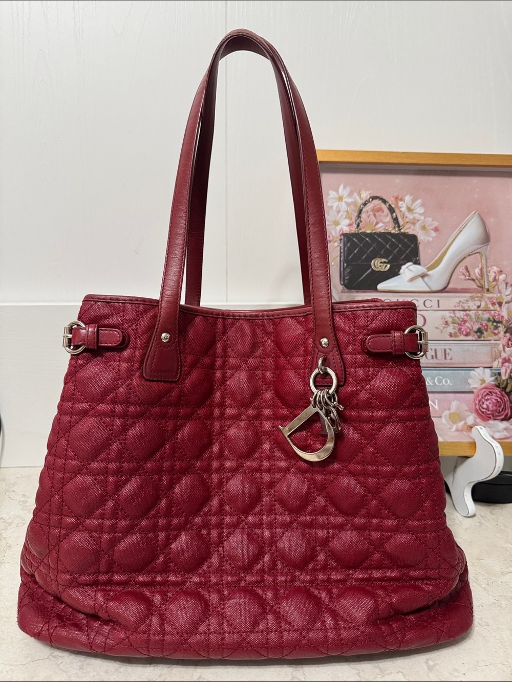 Dior Burgundy Quilted Tote with Signature Charms - Picture 13 of 13